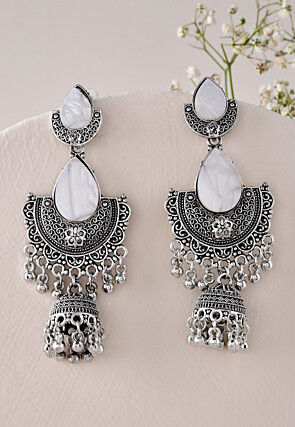 Oxidised Stone Studded Jhumka Style Earrings