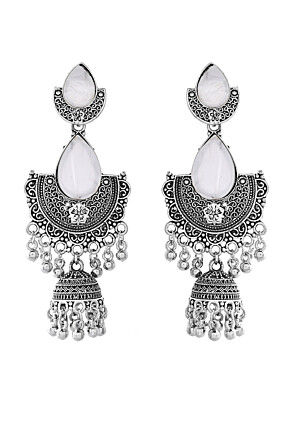 Oxidised Stone Studded Jhumka Style Earrings
