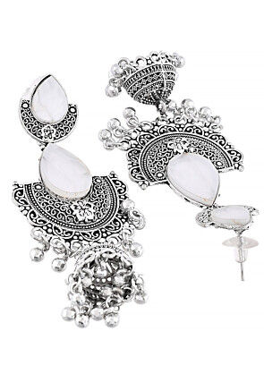 Oxidised Stone Studded Jhumka Style Earrings