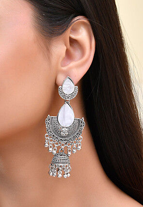 Oxidised Stone Studded Jhumka Style Earrings