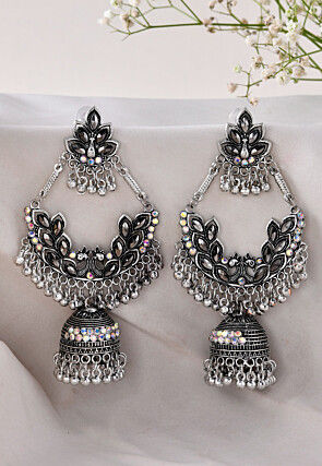 Oxidised Stone Studded Jhumka Style Earrings