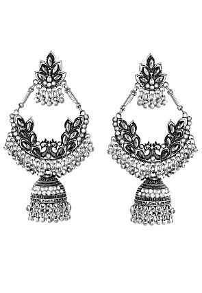 Oxidised Stone Studded Jhumka Style Earrings