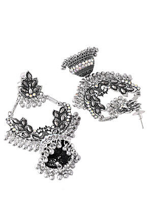 Oxidised Stone Studded Jhumka Style Earrings