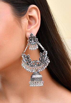 Oxidised Stone Studded Jhumka Style Earrings