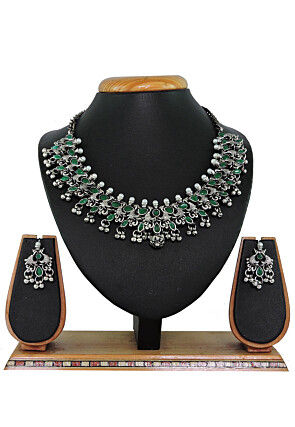 Oxidised Stone Studded Necklace Set