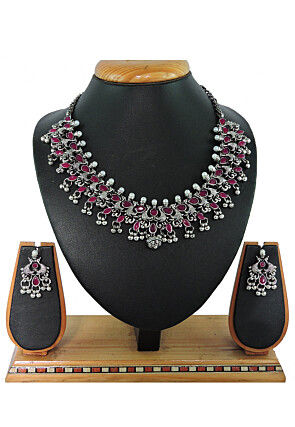 Oxidised Stone Studded Necklace Set