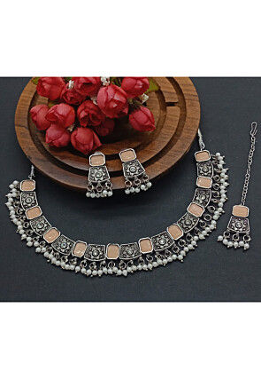 Oxidised Stone Studded Necklace Set