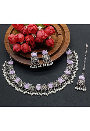 Oxidised Stone Studded Necklace Set
