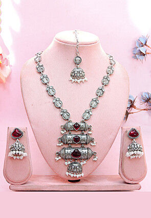 Oxidised Stone Studded Necklace Set