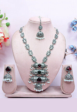 Oxidised Stone Studded Necklace Set