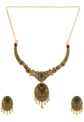 Oxidised Stone Studded Necklace Set