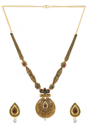 Oxidised Stone Studded Necklace Set
