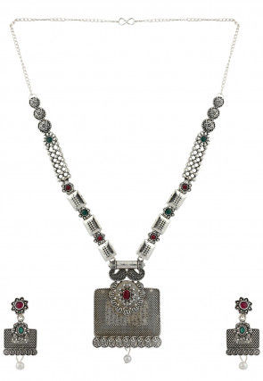 Oxidised Stone Studded Necklace Set