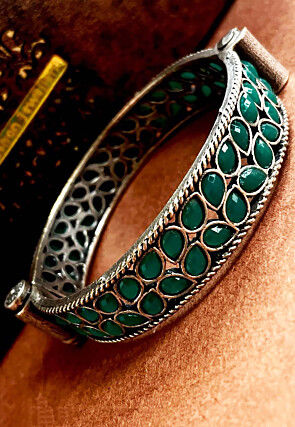 Oxidised Stone Studded Openable Bangle