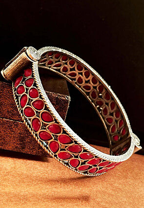Oxidised Stone Studded Openable Bangle