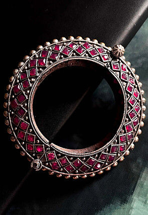 Oxidised Stone Studded Openable Bangle