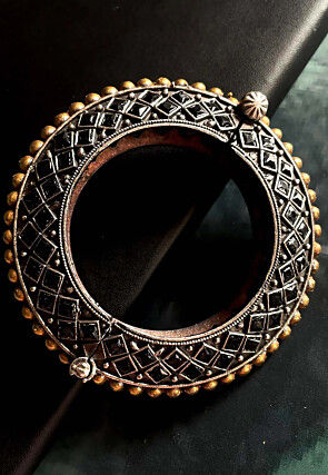 Oxidised Stone Studded Openable Bangle