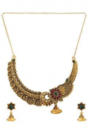 Oxidised Stone Studded Paisley Style Necklace Set