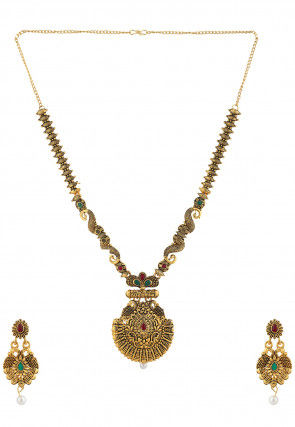Oxidised Stone Studded Peacock Style Necklace Set