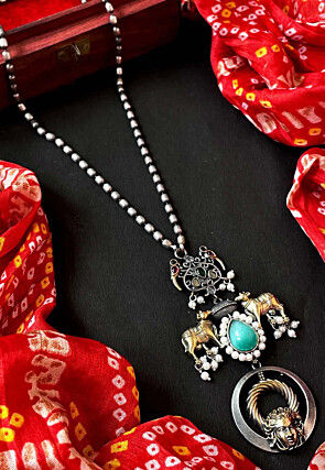 Oxidised Stone Studded Pendant