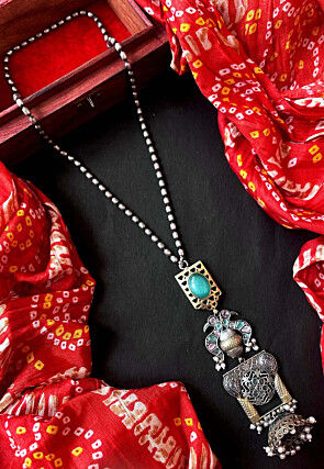 Oxidised Stone Studded Pendant