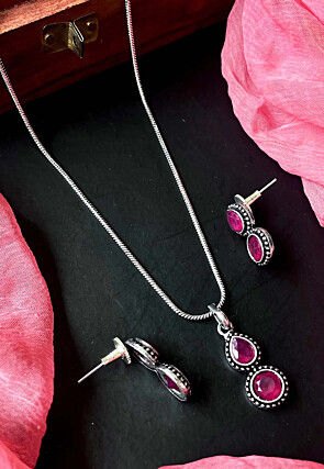 Oxidised Stone Studded Pendant