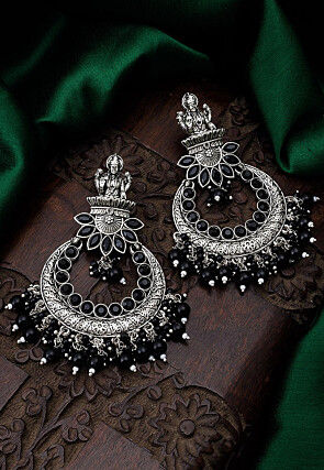 Oxidised Stone Studded Temple Chandbali Earrings