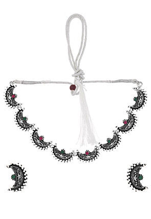 Oxidised Stones Studded Choker Necklace Set