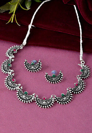 Oxidised Stones Studded Choker Necklace Set