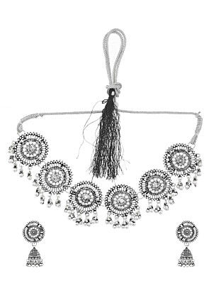 Oxidised Stones Studded Choker Necklace Set