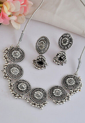 Oxidised Stones Studded Choker Necklace Set