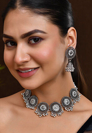 Oxidised Stones Studded Choker Necklace Set