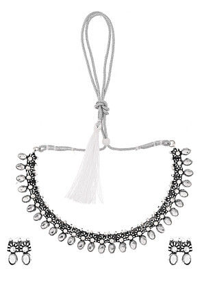 Oxidised Stones Studded Choker Necklace Set