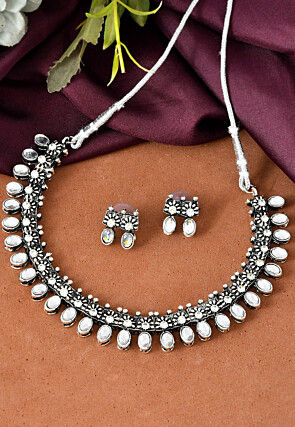 Oxidised Stones Studded Choker Necklace Set