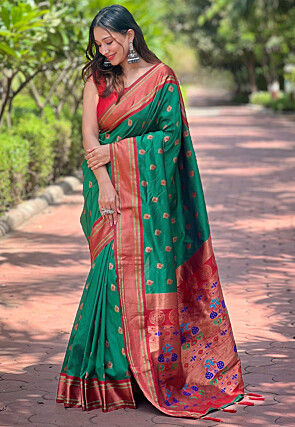 Paithani Art Paithani Silk Saree in Teal Green