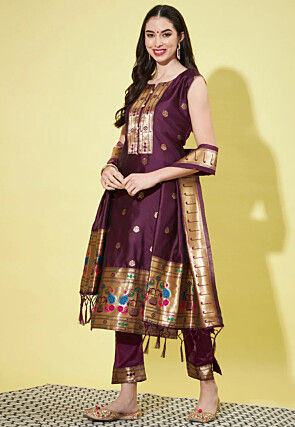 Paithani Art Silk Pakistani Suit in Purple