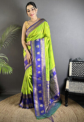 Woven Art Silk Saree in Light Green