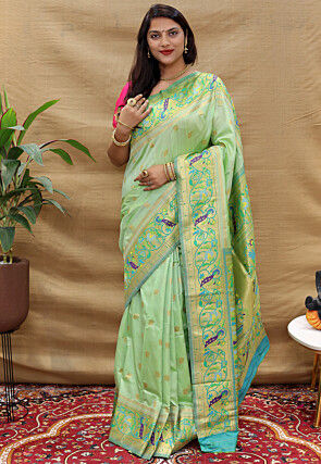 Buy Spring Green Banarasi Saree online-Karagiri