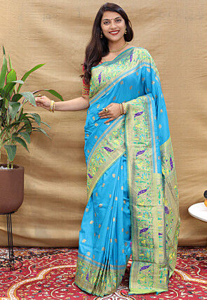 Paithani Silk Saree in Sky Blue