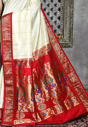 Paithani Pure Silk Saree in Cream