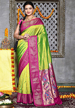 Orange Woven Traditional Paithani Silk Saree – zarikaariindia.com