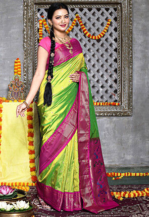 Paithani Pure Silk Saree in Green