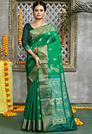 Paithani raw silk Saree - Green | Indian Sarees