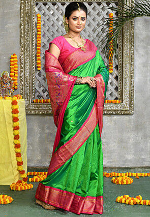 Paithani Pure Silk Saree in Light Green