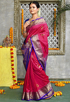 Paithani Pure Silk Saree in Pink