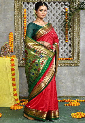 Paithani Pure Silk Saree in Red