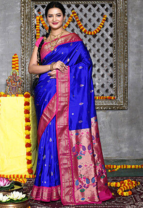 Paithani Pure Silk Saree in Royal Blue