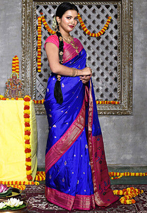 Paithani Pure Silk Saree in Royal Blue