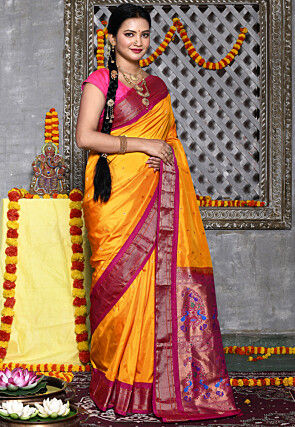Paithani Pure Silk Saree in Yellow