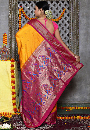 Paithani Pure Silk Saree in Yellow